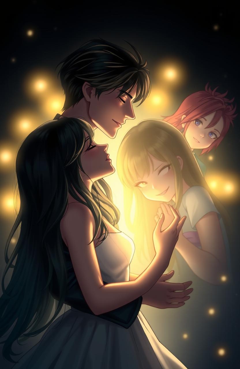 A striking scene titled **Love of a Star**, in the center focus a mature couple in their 20s, a handsome guy and a beautiful girl, gazing lovingly into each other's eyes