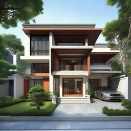 A layout and design of a 30/60 type Javanese minimalist house with intricate architectural elements and efficient use of space