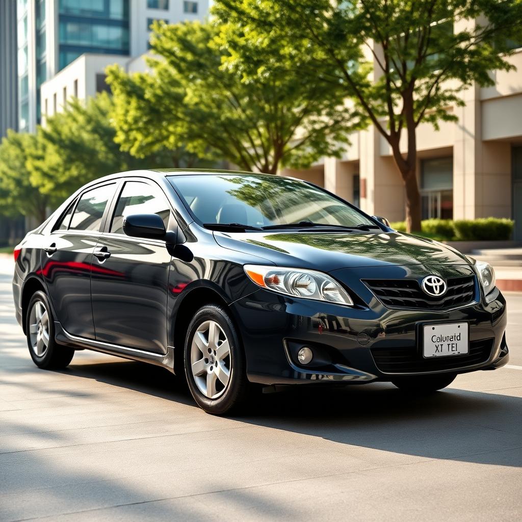 A factory-standard black 2007 Toyota Corolla XEi, showcased with a glossy finish and pristine condition