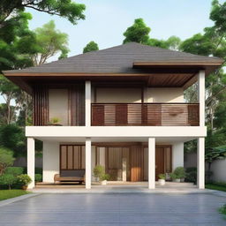 A layout and design of a 30/60 type Javanese minimalist house with intricate architectural elements and efficient use of space