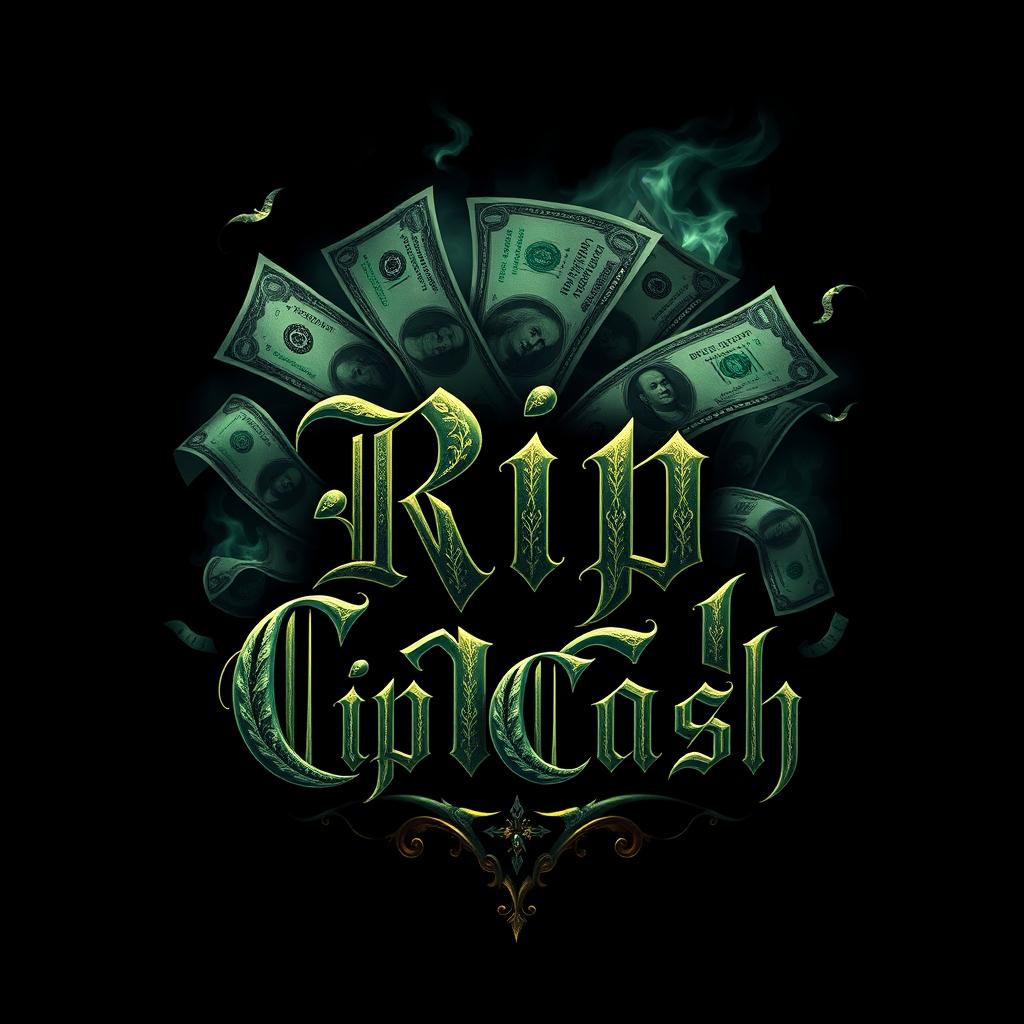 A haunting and luxurious logo that visually represents an increase in money in a dark and terrifying manner