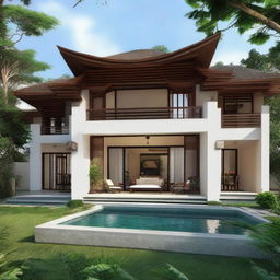 A layout and design of a 30/60 type Javanese minimalist house featuring efficient use of space and traditional architectural elements