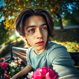 A captivating portrait of a person from a unique perspective, captured as if viewed from a low angle