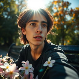 A captivating portrait of a person from a unique perspective, captured as if viewed from a low angle