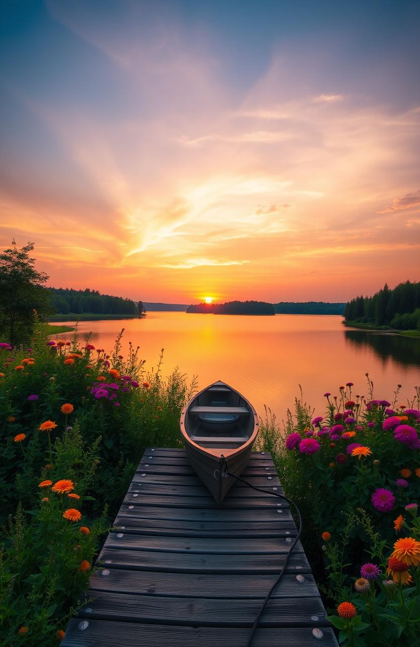 Breathtaking Sunset Over a Tranquil Lake