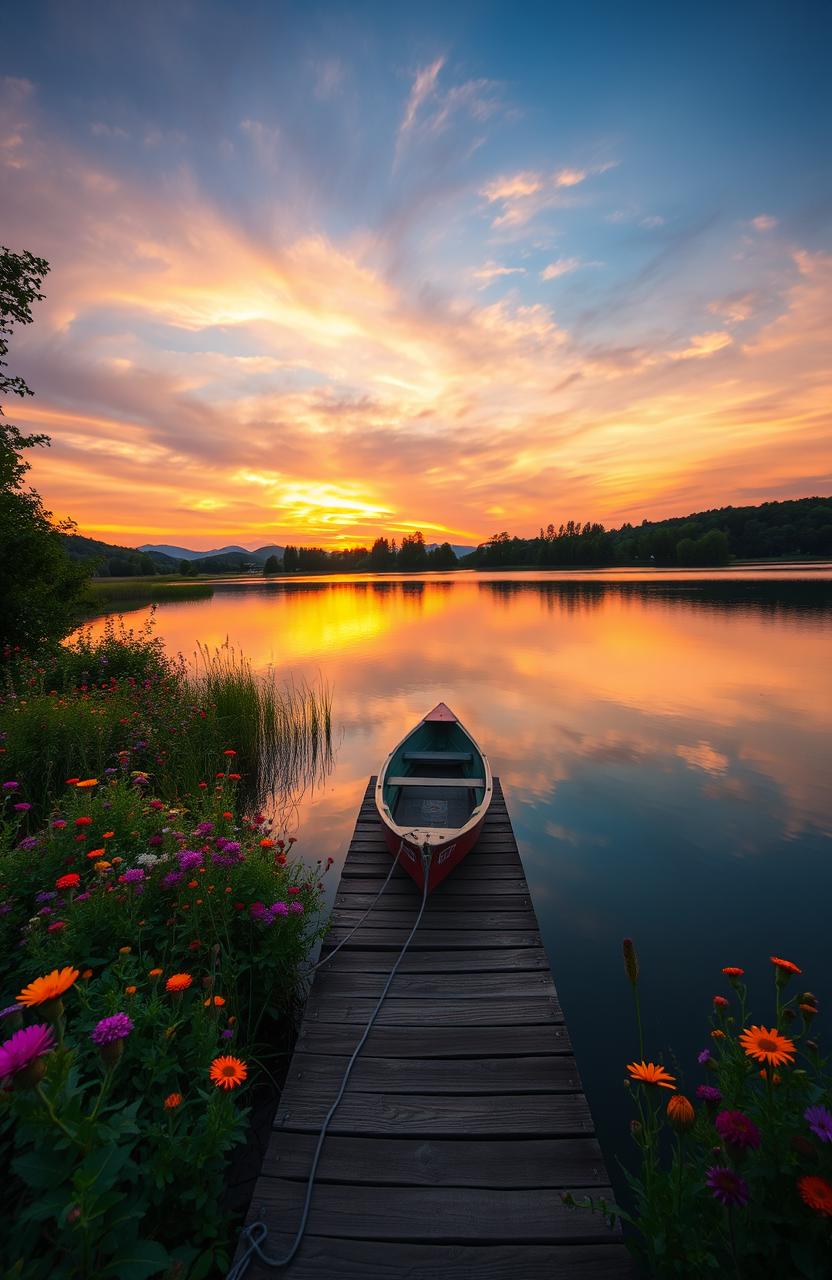 Breathtaking Sunset Over a Tranquil Lake