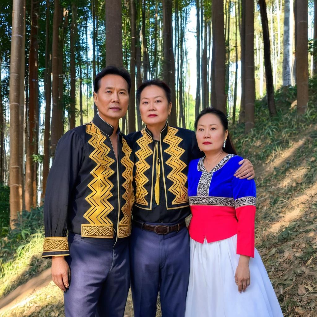 Serene Love in Nature: Traditional Couple in Pine Forest