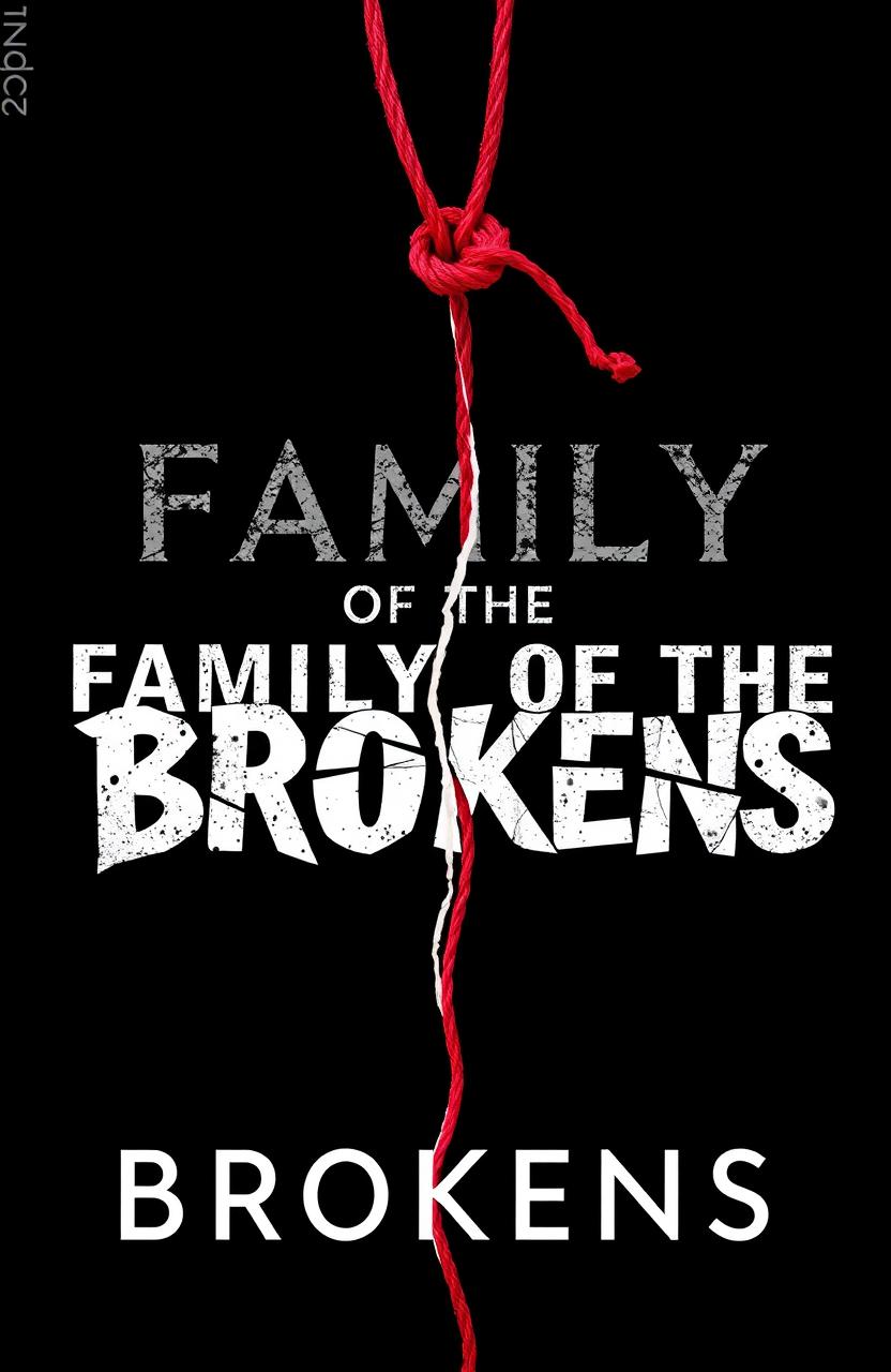 A dynamic and visually striking design titled "Family of the Brokens" featuring a prominently displayed red string that appears to be tearing or ripping apart