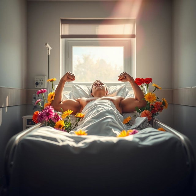A symbolic representation of strength and healing featuring a powerful scene in a hospital room