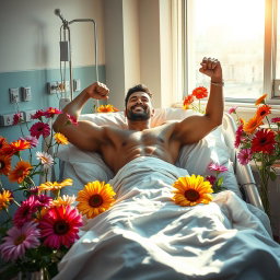 A symbolic representation of strength and healing featuring a powerful scene in a hospital room