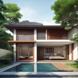 A layout and design for a 30/60 type Javanese minimalist style house, highlighting efficient space utilization and traditional architectural elements