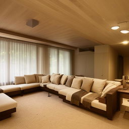 An aesthetically pleasing living room featuring a large L-shaped 12-seater sofa with an attached couch.