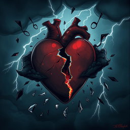 A dark, moody illustration capturing the concept of 'bitter truth', featuring a torn heart symbolizing pain and revelation