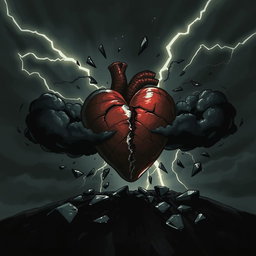 A dark, moody illustration capturing the concept of 'bitter truth', featuring a torn heart symbolizing pain and revelation