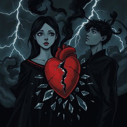 A dark, moody illustration capturing the concept of 'bitter truth', featuring two figures embodying the pain of revelation