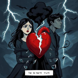 A dark, moody illustration capturing the concept of 'bitter truth', featuring two figures embodying the pain of revelation