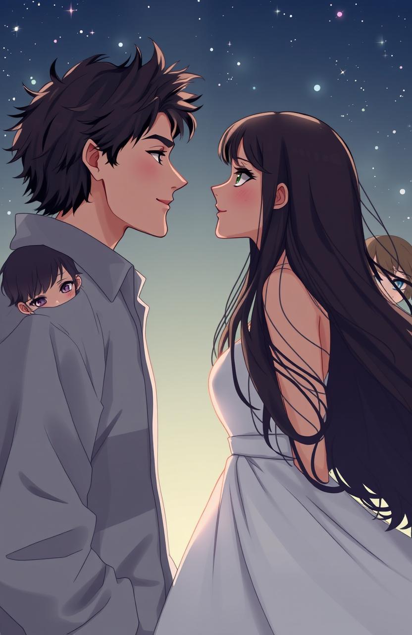 A romantic scene titled **Love of a Star**, featuring a mature couple in their 20s at the center