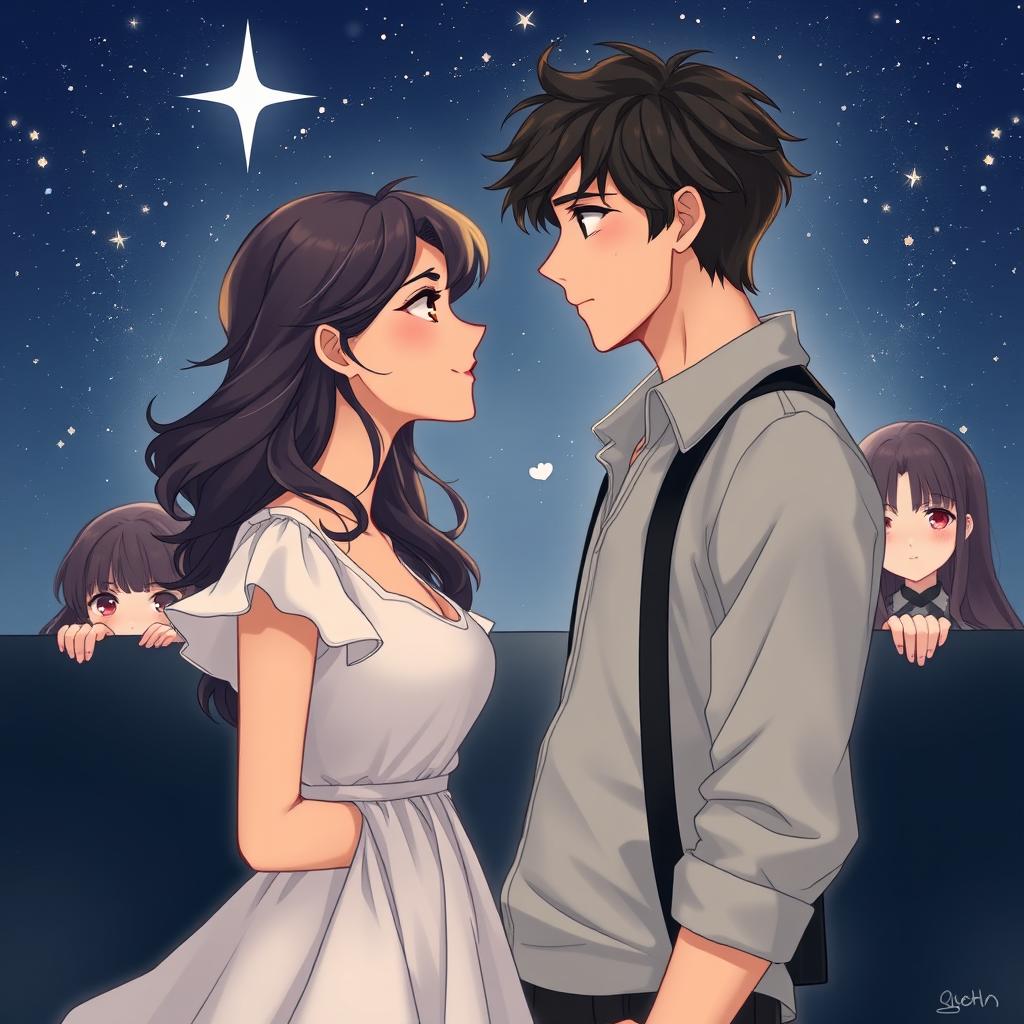 A romantic scene titled **Love of a Star**, featuring a mature couple in their 20s at the center