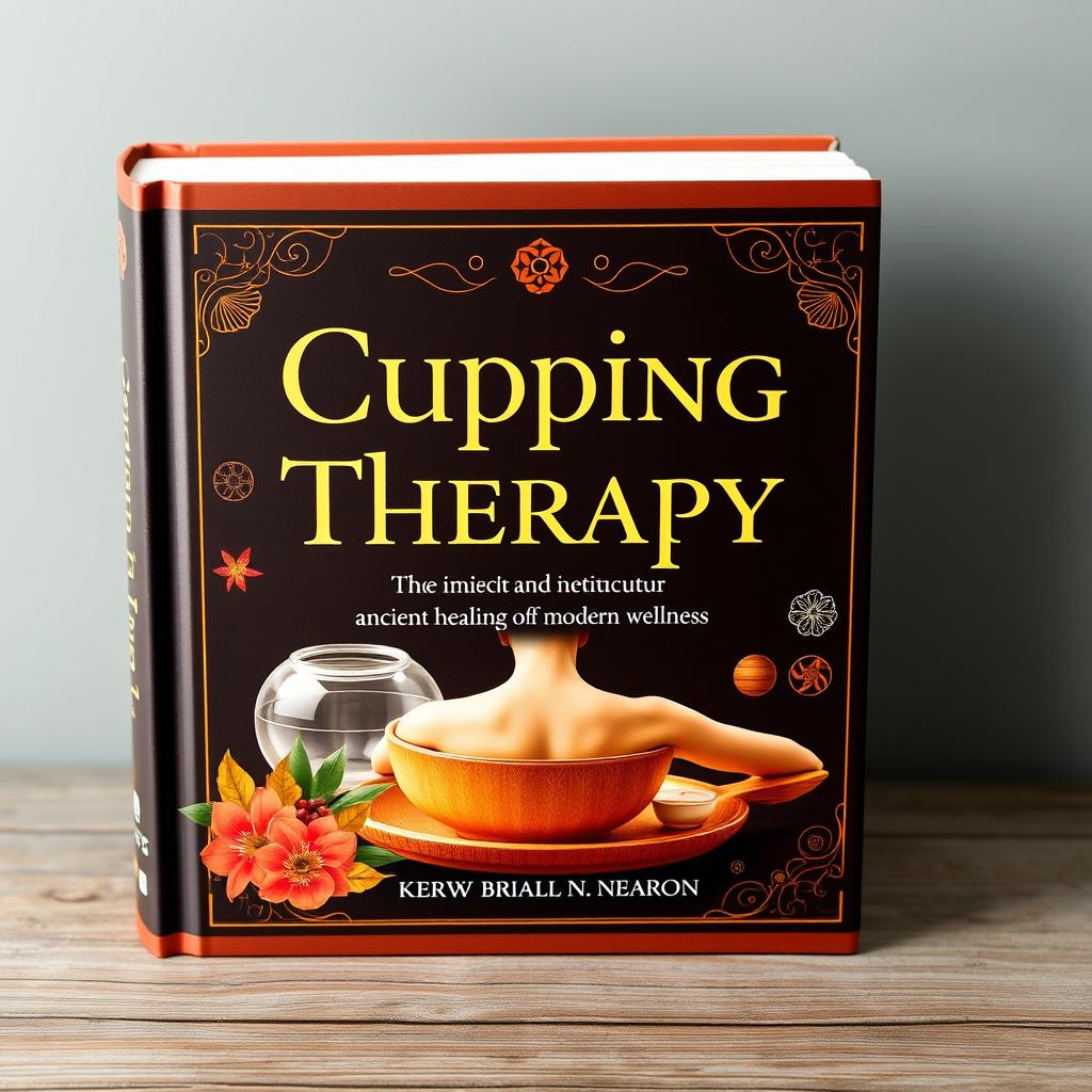 An aesthetically pleasing cover design for a book on cupping therapy, featuring rich colors and traditional motifs