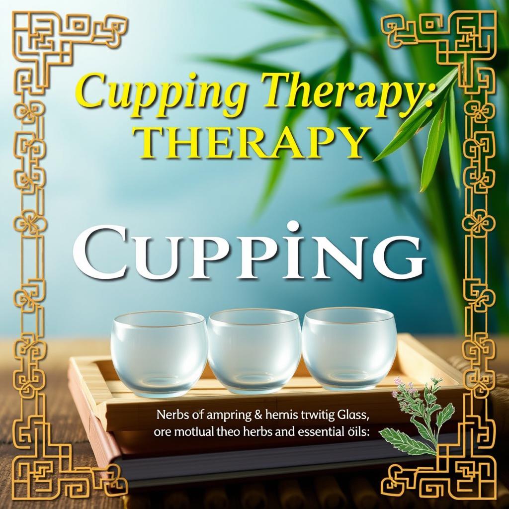 A visually striking cover design for a book on cupping therapy titled 'Cupping Therapy: Revitalizing Health through Ancient Techniques'