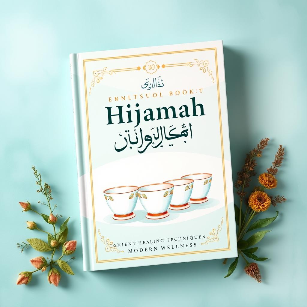 A captivating cover design for a book on hijamah (cupping therapy) titled 'Hijamah: Ancient Healing Techniques for Modern Wellness'
