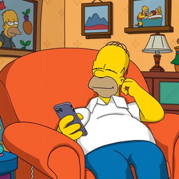 Homer Simpson, the beloved animated character from The Simpsons, is peacefully sleeping in a plush 80's style armchair