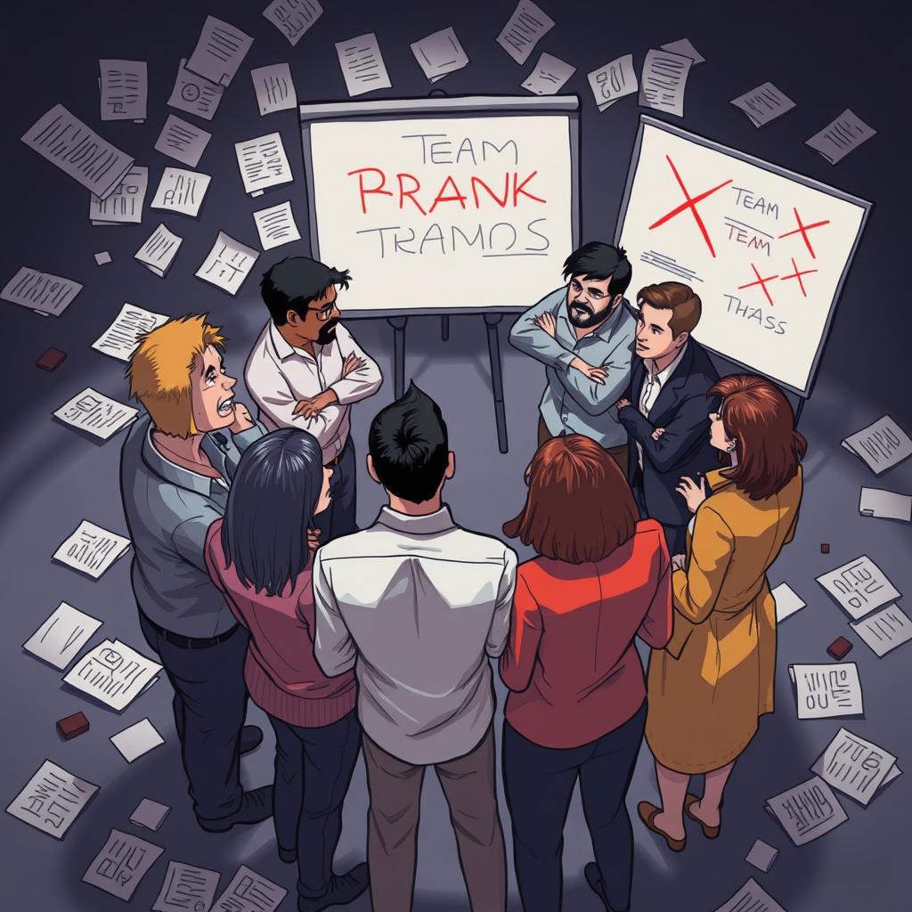 A dramatic illustration of a 'team breakdown