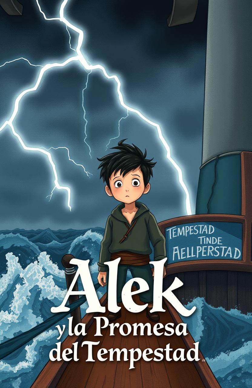 Cover illustration for a book titled 'Alek y la Promesa del Tempestad'