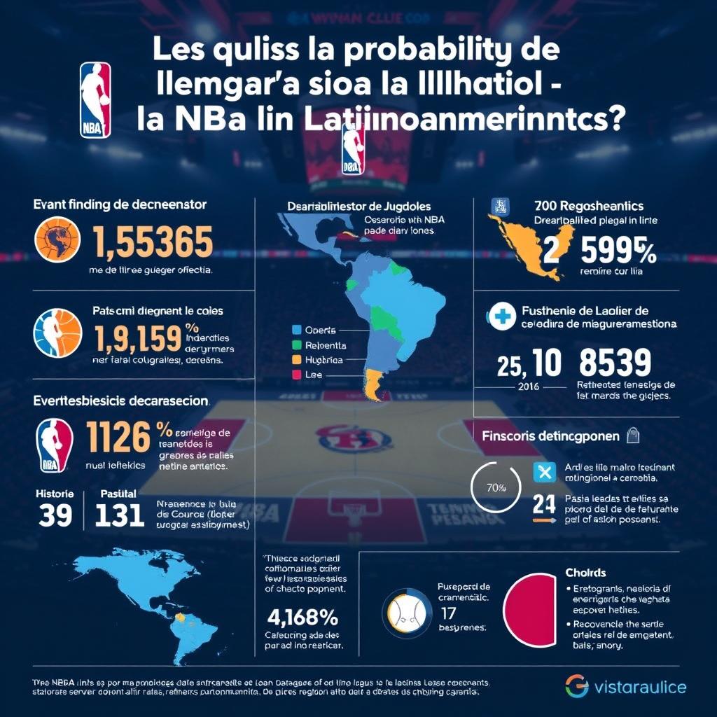 Una infografía visualmente atractiva que ilustra la probabilidad actual de llegar a la NBA desde Latinoamérica
