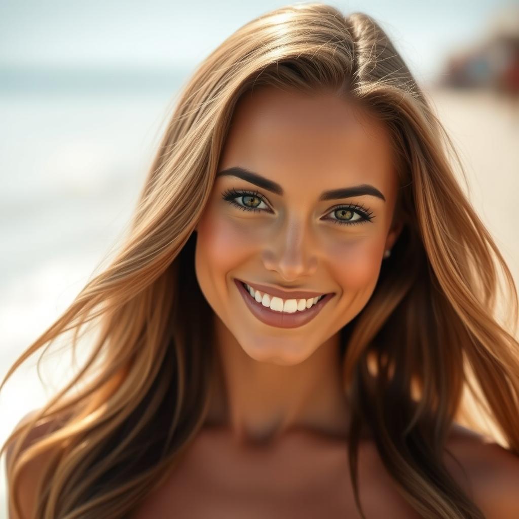 An exceptionally beautiful woman with captivating features and an enchanting smile, exuding confidence and grace