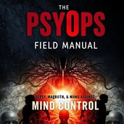 A striking and thought-provoking book cover design for 'The PsyOps Field Manual: How to Spot, Resist, and Defend Against Mind Control'