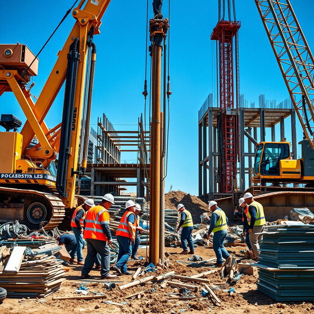 Close-Up of a Load-Bearing Piling Machine in Action