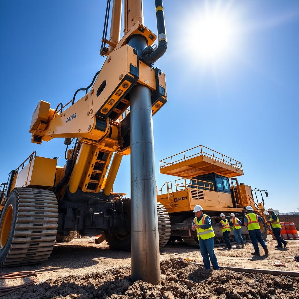 Close-Up of a Load-Bearing Piling Machine in Action
