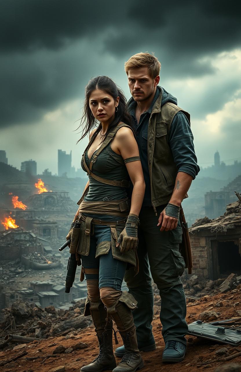 In a dystopian world set in the year 2125, a rugged landscape of crumbling cities and war-torn remnants of civilization serve as the backdrop
