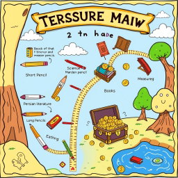 A treasure map designed for a second-grade classroom, illustrating a vibrant and engaging scene