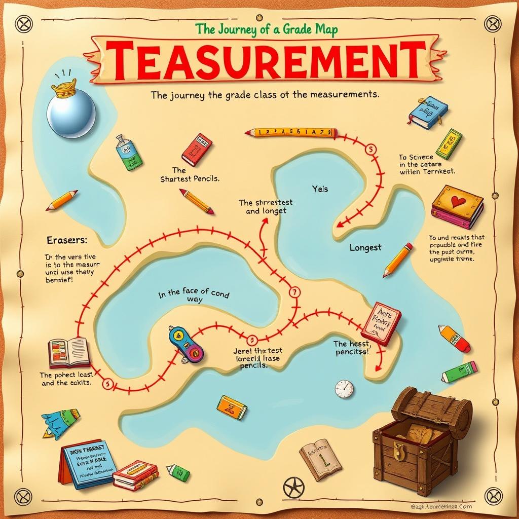 A treasure map designed for a second-grade class, focused on the concept of measurement