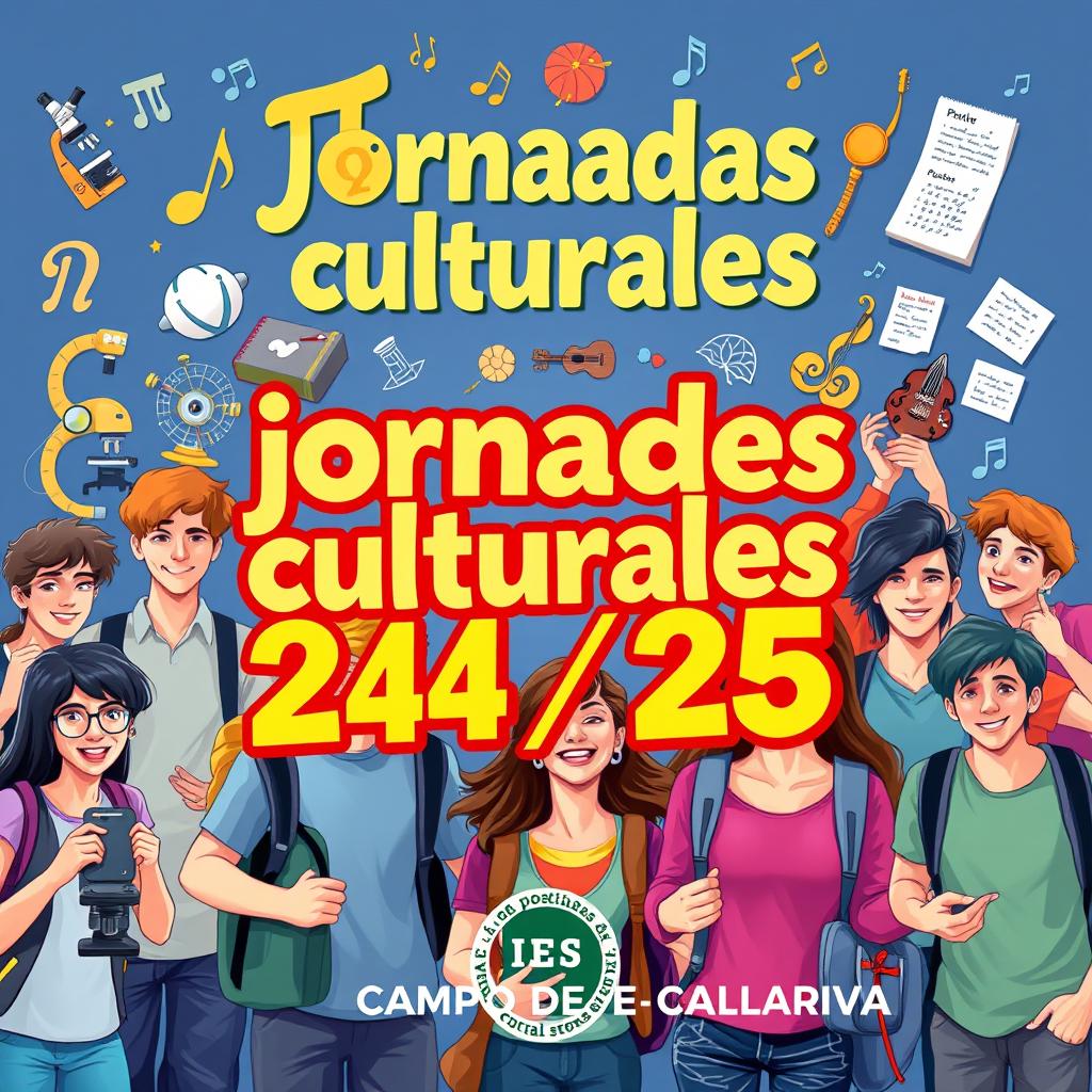 A vibrant, engaging poster showcasing a diverse group of teenagers enjoying a day at school, surrounded by various educational elements