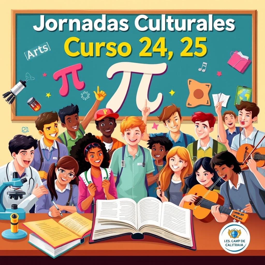A vibrant poster featuring a group of diverse teenagers enjoying a lively day at school