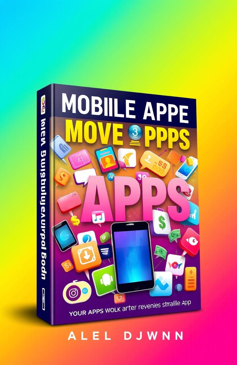 A visually appealing book cover design showcasing a variety of mobile apps that generate revenue