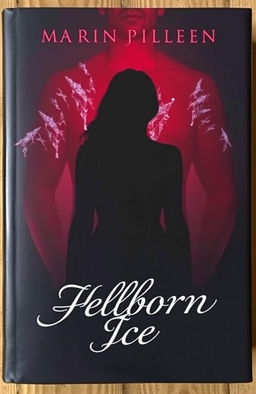 A striking book cover for 'Hellborn Ice', featuring the silhouette of a woman in black positioned in front of the silhouette of a man in red, creating a dramatic contrast