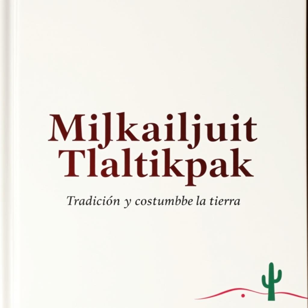 A minimalist cover design with a Mexican theme featuring the title 'Mijkailjuit Tlaltikpak' prominently displayed in a bold, artistic font