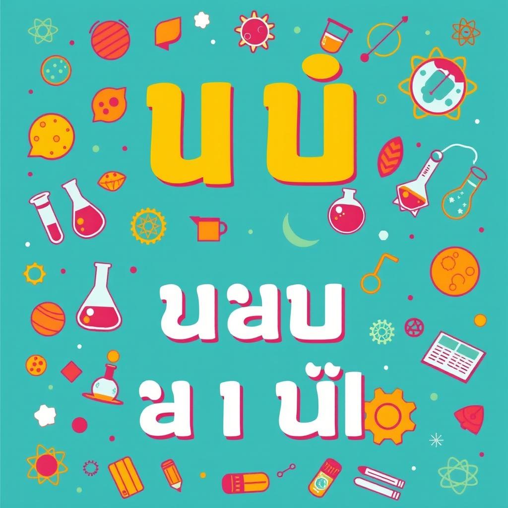A vibrant and colorful poster featuring the text 'زنگ علوم' at the top in bold and playful typography, reminiscent of a fun school environment