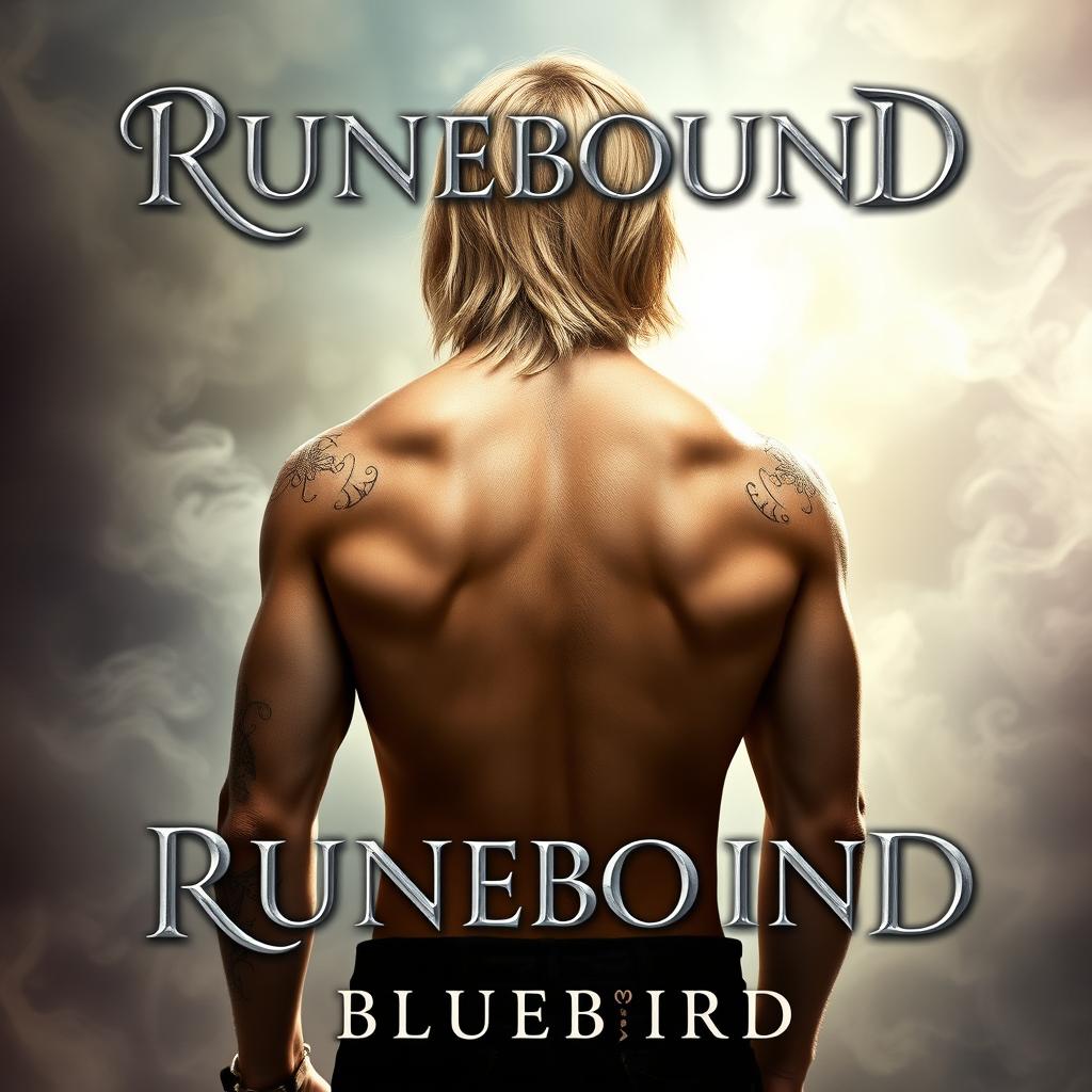 A stunning fantasy book cover featuring the title "RUNEBOUND" in elegant silver cursive lettering at the top, complete with a soft shadow for added depth