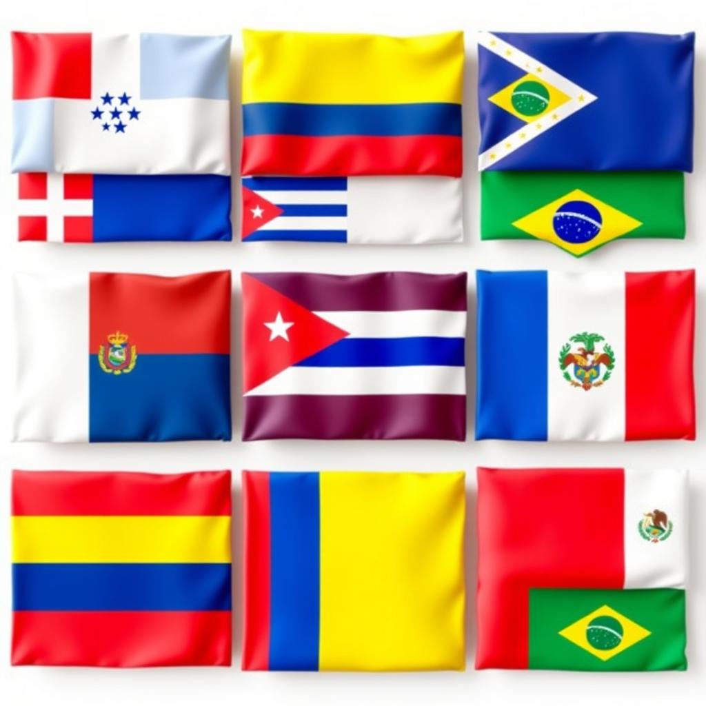 A creative collage of flags arranged in a grid layout, divided into 9 cells (3 rows and 3 columns)