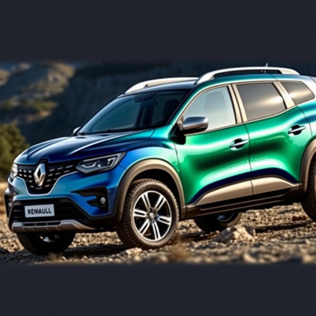 A luxurious blue-green-silver Renault off-road vehicle, showcasing its sleek and stylish design