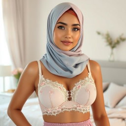 A stylish and modern hijab bra concept, featuring a combination of traditional and contemporary design elements