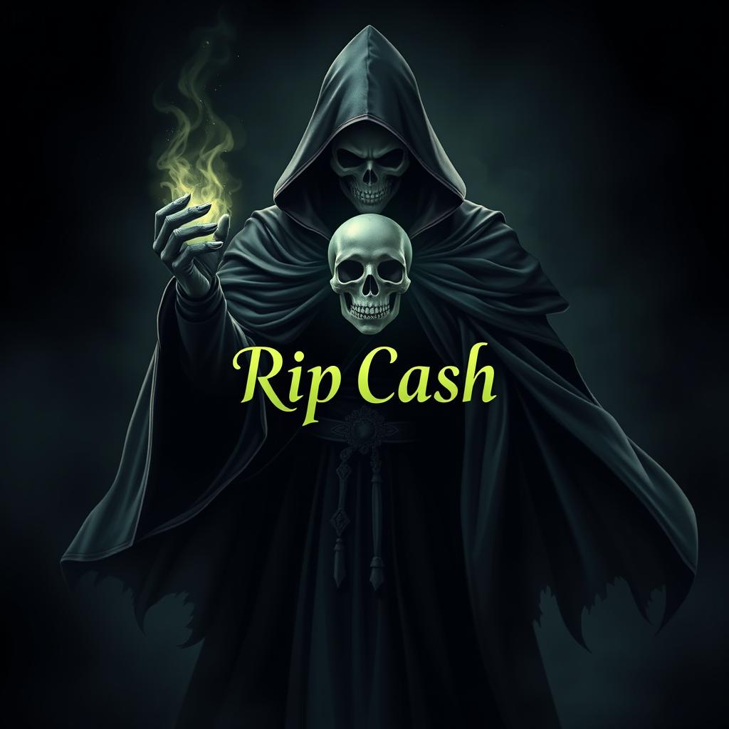A mysterious figure resembling an unknown magician is depicted in a luxurious and majestic style, wearing a flowing cloak that hides their face