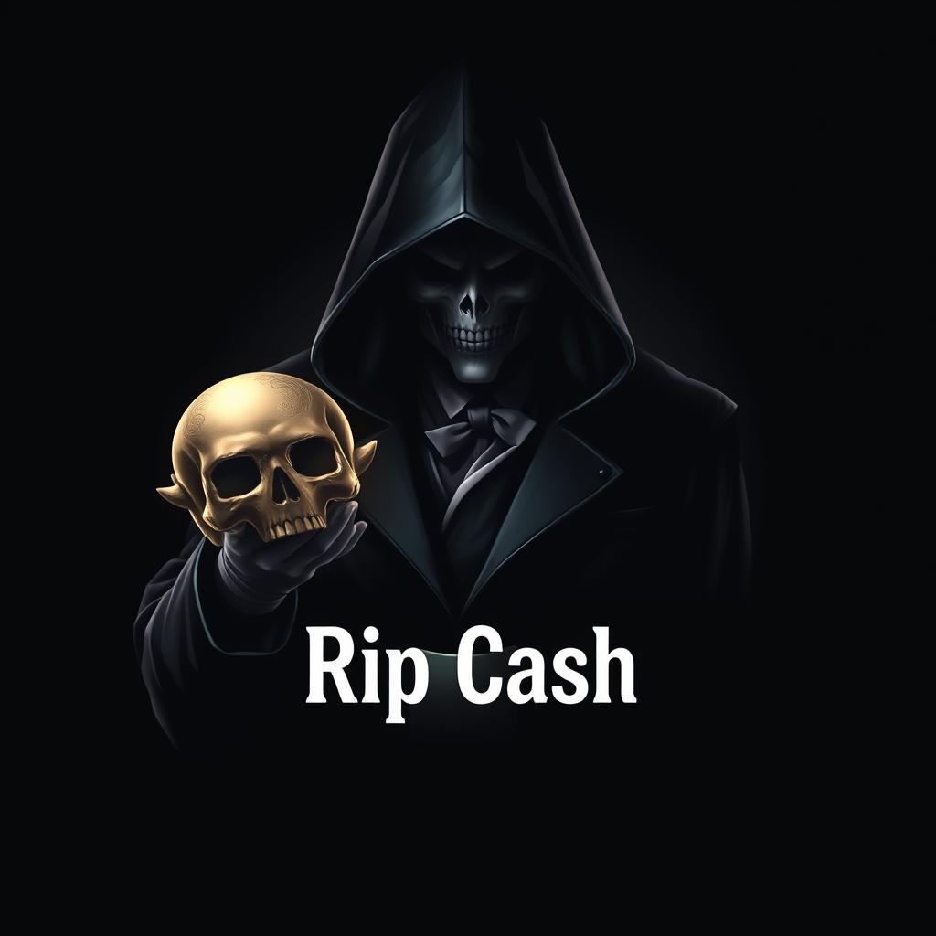 A logo design featuring a mysterious figure resembling an enigmatic magician cloaked in shadows