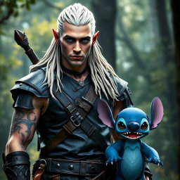 A male elf battle ranger standing straight in dark leather armor, embodying strength and agility