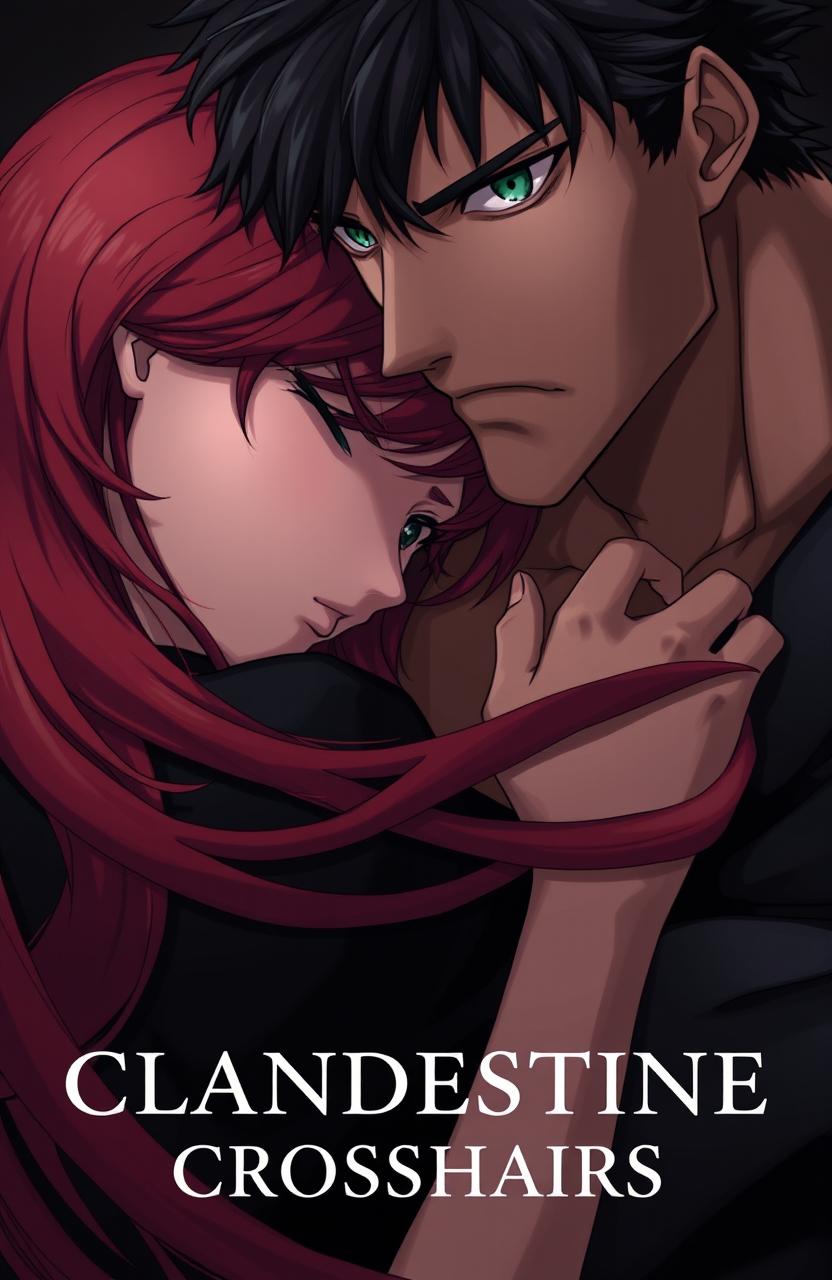 A close-up image focusing on the faces of a handsome muscular anime man and a beautiful woman
